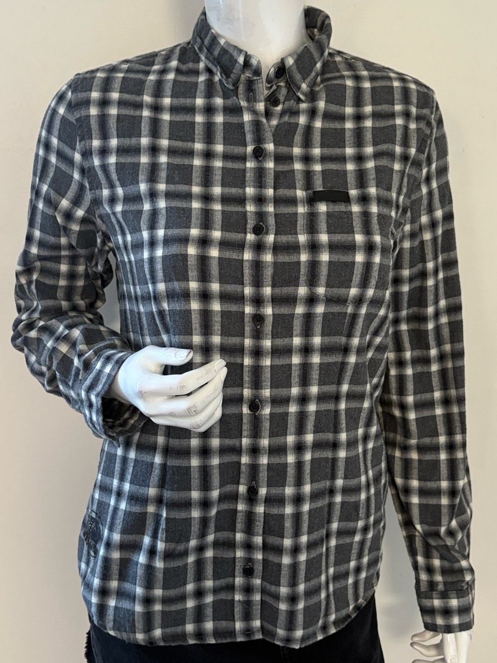Indian Motorcycles Classic Gray Black & White Plaid Button-Up Flannel Shirt